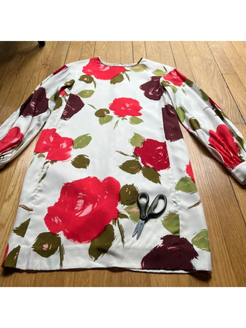 Kate Spade New York Size XXS Red Green Just Rosy Silk Blend Floral Shift Dress